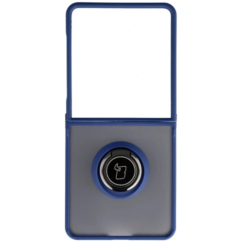 Etui z uchwytem na palec Bizon Case Hybrid Ring do Samsung Galaxy Z Flip7 przydymione z ciemnoniebieską ramką
