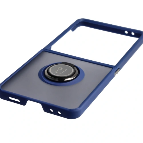 Etui z uchwytem na palec Bizon Case Hybrid Ring do Samsung Galaxy Z Flip7 przydymione z ciemnoniebieską ramką