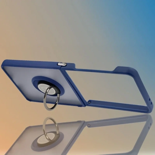 Etui z uchwytem na palec Bizon Case Hybrid Ring do Samsung Galaxy Z Flip7 przydymione z ciemnoniebieską ramką