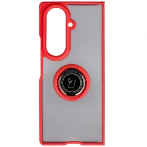 Etui z uchwytem na palec Bizon Case Hybrid Ring do Samsung Galaxy Z Fold7 przydymione z czerwoną ramką