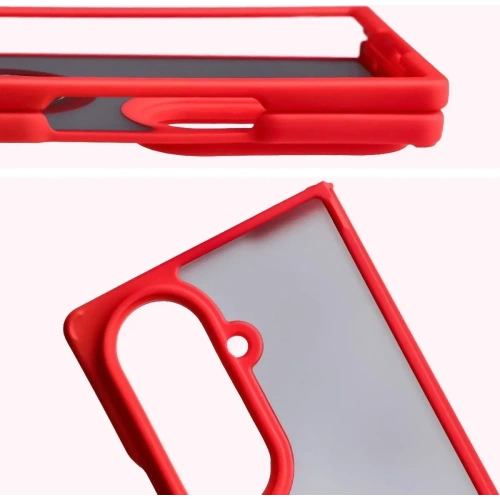 Etui z uchwytem na palec Bizon Case Hybrid Ring do Samsung Galaxy Z Fold7 przydymione z czerwoną ramką