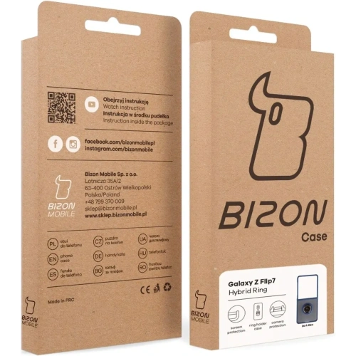 Etui z uchwytem na palec Bizon Case Hybrid Ring do Samsung Galaxy Z Flip7 przydymione z ciemnoniebieską ramką
