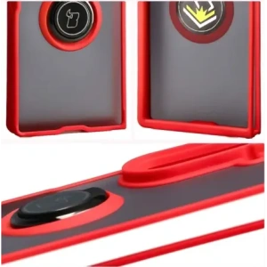 Etui z uchwytem na palec Bizon Case Hybrid Ring do Samsung Galaxy Z Fold7 przydymione z czerwoną ramką