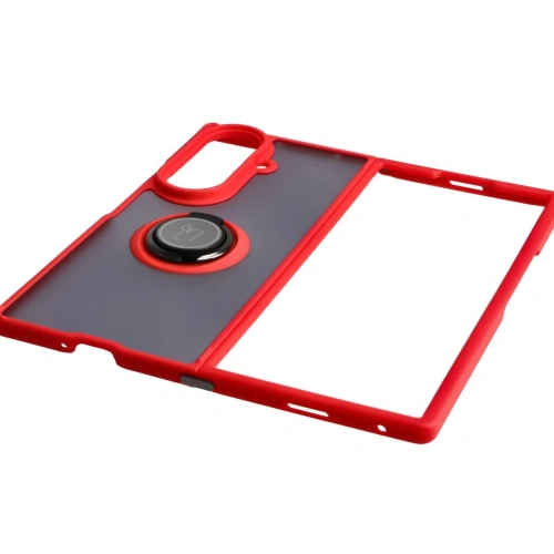 Etui z uchwytem na palec Bizon Case Hybrid Ring do Samsung Galaxy Z Fold7 przydymione z czerwoną ramką