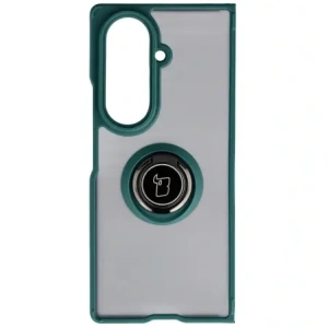 Etui z uchwytem na palec Bizon Case Hybrid Ring do Samsung Galaxy Z Fold7 przydymione z ciemnozieloną ramką