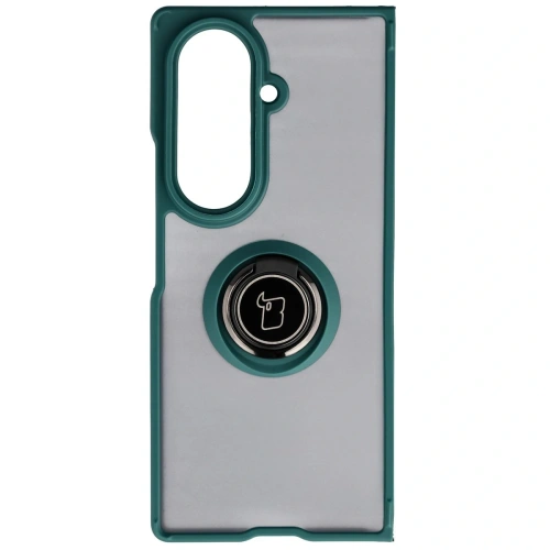 Etui z uchwytem na palec Bizon Case Hybrid Ring do Samsung Galaxy Z Fold7 przydymione z ciemnozieloną ramką