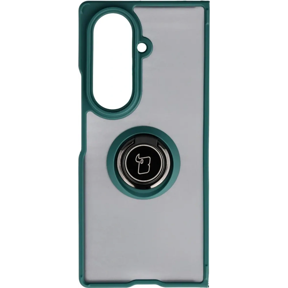 Etui z uchwytem na palec Bizon Case Hybrid Ring do Samsung Galaxy Z Fold7 przydymione z ciemnozieloną ramką