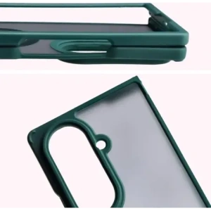Etui z uchwytem na palec Bizon Case Hybrid Ring do Samsung Galaxy Z Fold7 przydymione z ciemnozieloną ramką