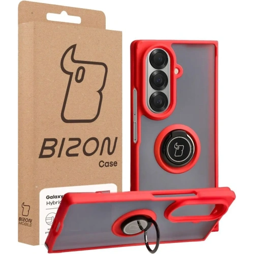Etui z uchwytem na palec Bizon Case Hybrid Ring do Samsung Galaxy Z Fold7 przydymione z czerwoną ramką
