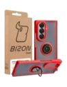 Etui z uchwytem na palec Bizon Case Hybrid Ring do Samsung Galaxy Z Fold7 przydymione z czerwoną ramką
