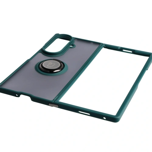 Etui z uchwytem na palec Bizon Case Hybrid Ring do Samsung Galaxy Z Fold7 przydymione z ciemnozieloną ramką