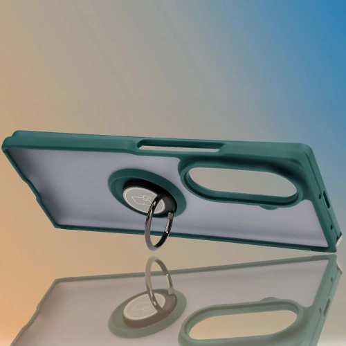 Etui z uchwytem na palec Bizon Case Hybrid Ring do Samsung Galaxy Z Fold7 przydymione z ciemnozieloną ramką