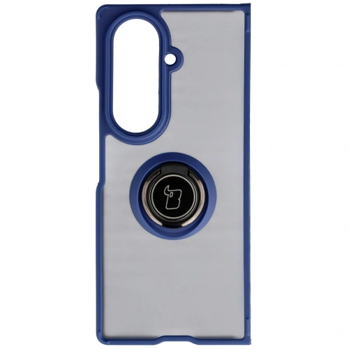 Etui z uchwytem na palec Bizon Case Hybrid Ring do Samsung Galaxy Z Fold7 przydymione z ciemnoniebieską ramką