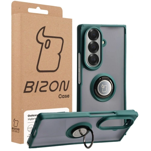 Etui z uchwytem na palec Bizon Case Hybrid Ring do Samsung Galaxy Z Fold7 przydymione z ciemnozieloną ramką