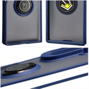 Etui z uchwytem na palec Bizon Case Hybrid Ring do Samsung Galaxy Z Fold7 przydymione z ciemnoniebieską ramką