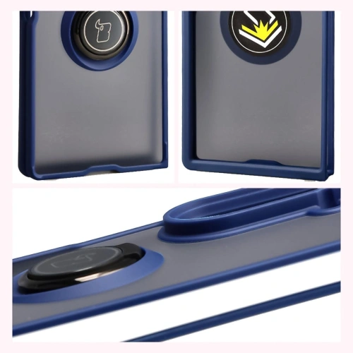 Etui z uchwytem na palec Bizon Case Hybrid Ring do Samsung Galaxy Z Fold7 przydymione z ciemnoniebieską ramką