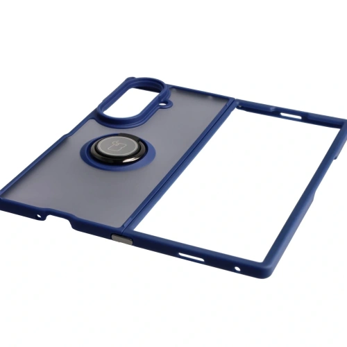 Etui z uchwytem na palec Bizon Case Hybrid Ring do Samsung Galaxy Z Fold7 przydymione z ciemnoniebieską ramką