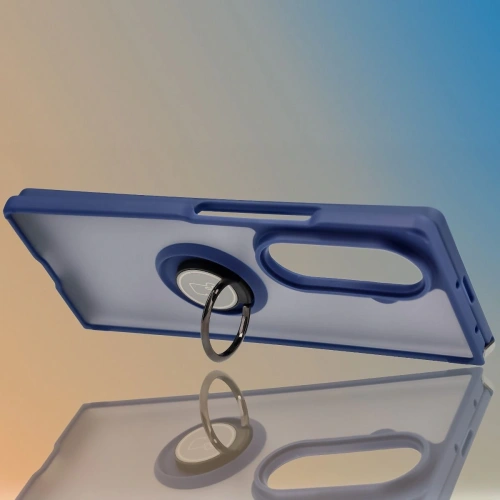 Etui z uchwytem na palec Bizon Case Hybrid Ring do Samsung Galaxy Z Fold7 przydymione z ciemnoniebieską ramką