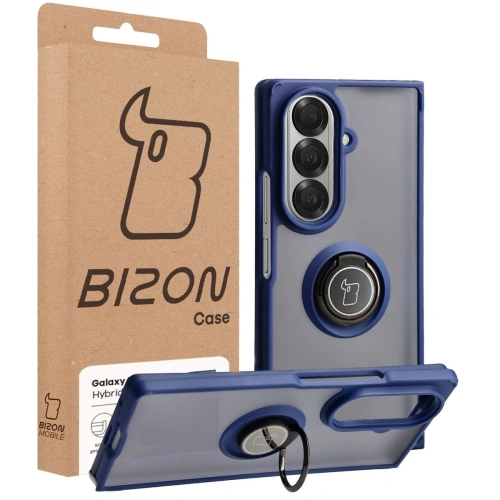 Etui z uchwytem na palec Bizon Case Hybrid Ring do Samsung Galaxy Z Fold7 przydymione z ciemnoniebieską ramką