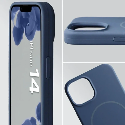 Silikonowe etui z pierścieniem magnetycznym Bizon Soft Case Magnetic do Apple iPhone 14 granatowe