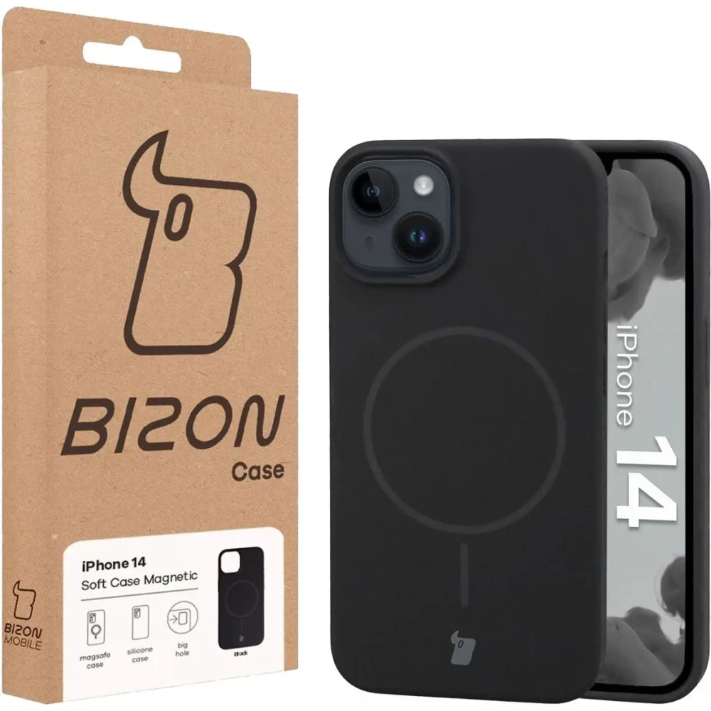 Silikonowe etui z pierścieniem magnetycznym Bizon Soft Case Magnetic do Apple iPhone 14 czarne