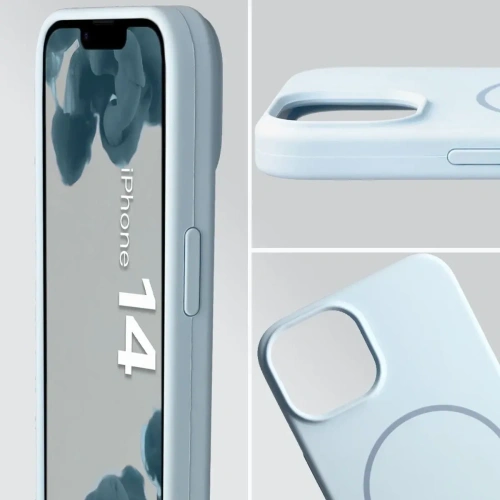 Silikonowe etui z pierścieniem magnetycznym Bizon Soft Case Magnetic do Apple iPhone 14 błękitne