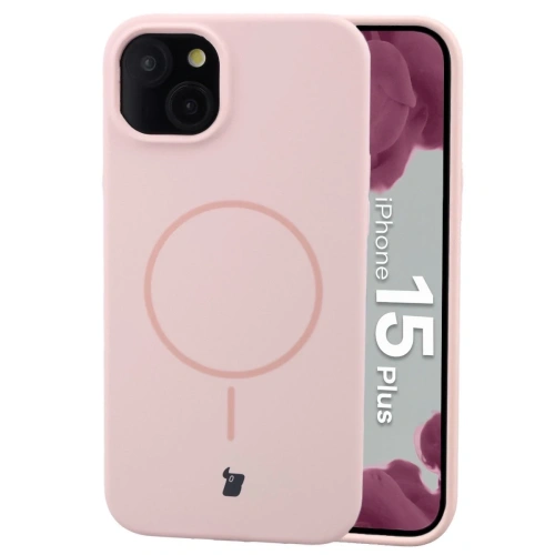 Silikonowe etui z pierścieniem magnetycznym Bizon Soft Case Magnetic do Apple iPhone 15 Plus jasnoróżowe