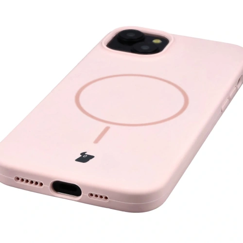 Silikonowe etui z pierścieniem magnetycznym Bizon Soft Case Magnetic do Apple iPhone 15 Plus jasnoróżowe