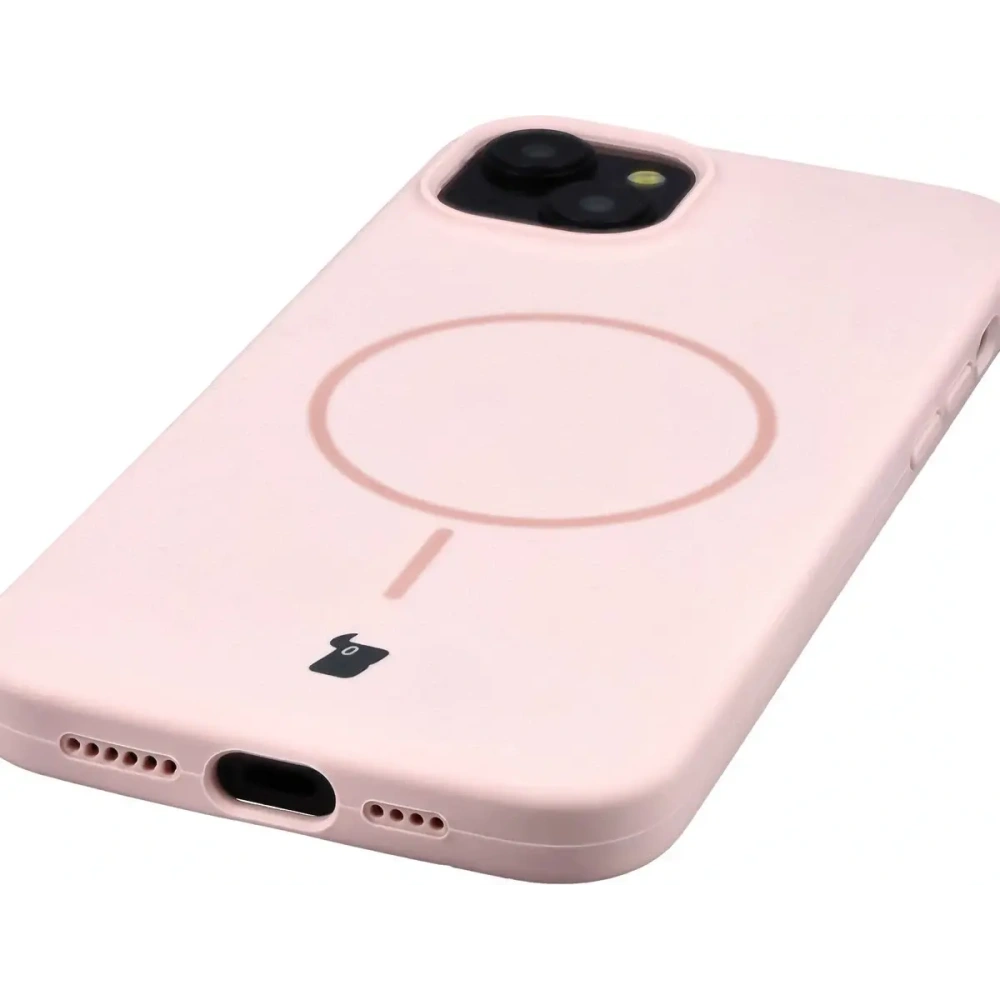 Silikonowe etui z pierścieniem magnetycznym Bizon Soft Case Magnetic do Apple iPhone 15 Plus jasnoróżowe