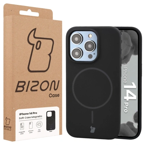 Silikonowe etui z pierścieniem magnetycznym Bizon Soft Case Magnetic do Apple iPhone 14 Pro czarne