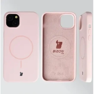 Silikonowe etui z pierścieniem magnetycznym Bizon Soft Case Magnetic do Apple iPhone 15 Plus jasnoróżowe