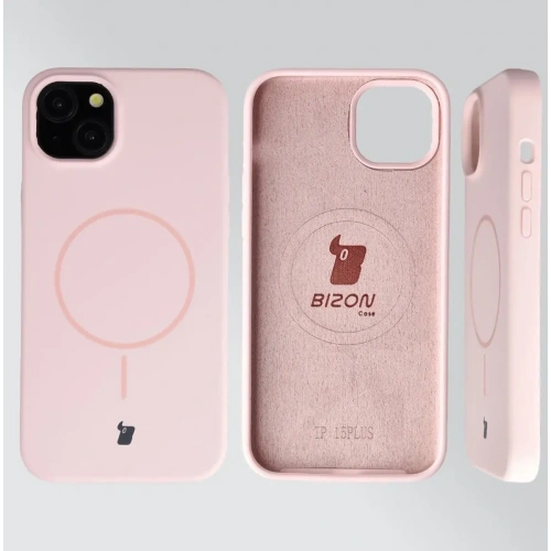 Silikonowe etui z pierścieniem magnetycznym Bizon Soft Case Magnetic do Apple iPhone 15 Plus jasnoróżowe