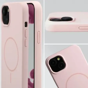 Silikonowe etui z pierścieniem magnetycznym Bizon Soft Case Magnetic do Apple iPhone 15 Plus jasnoróżowe