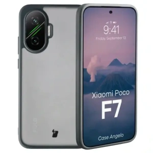Etui Bizon Case Angelo do Xiaomi POCO F7 półprzezroczyste z szarą ramką