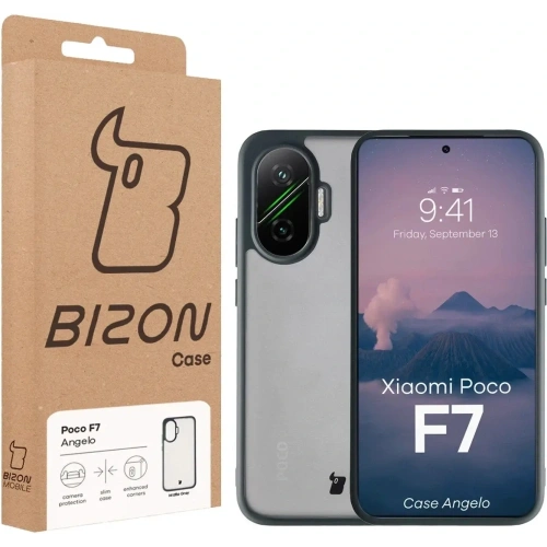 Etui Bizon Case Angelo do Xiaomi POCO F7 półprzezroczyste z szarą ramką