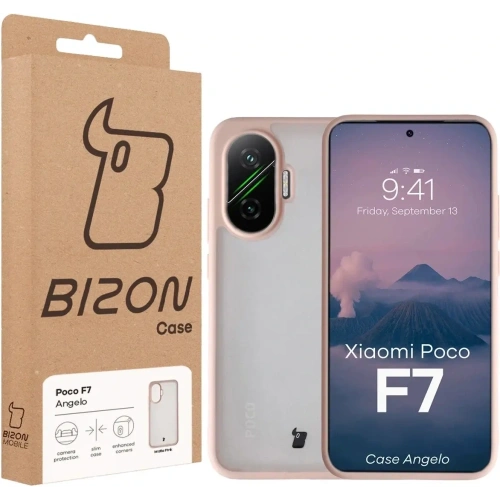 Etui Bizon Case Angelo do Xiaomi POCO F7 półprzezroczyste z różową ramką