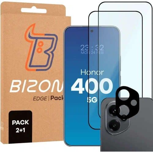 2x szkło na ekran + 1x szkło na aparat Bizon Edge 2 Pack do Honor 400
