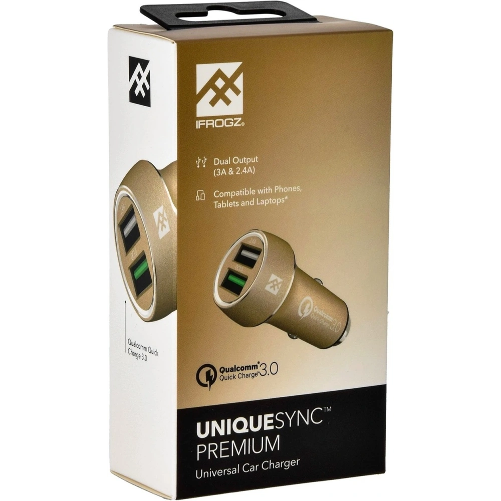 Hurtownia GSM - Ładowarka samochodowa iFrogz Unique Sync 2x USB 2.4A & 3.0A (złota) - IFG026GLD - {ean13} - Hurt