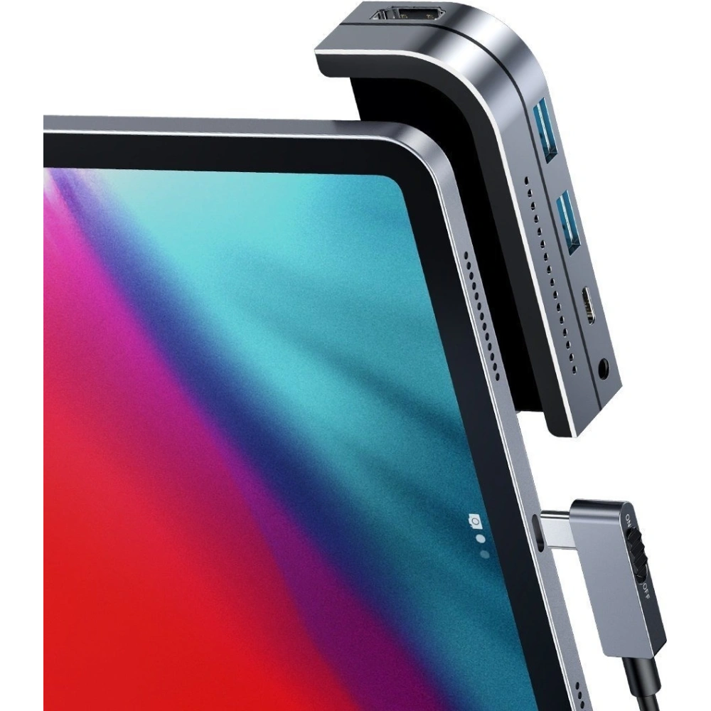 Hurtownia GSM - Adaptér 6w1 Baseus Bend Angle, Hub USB-C 2x USB 3.0 + HDMI 4K + microSD + USB-C PD + mini jack 3,5mm (šedý) - BSU1543GRY - {ean13} - Hurt
