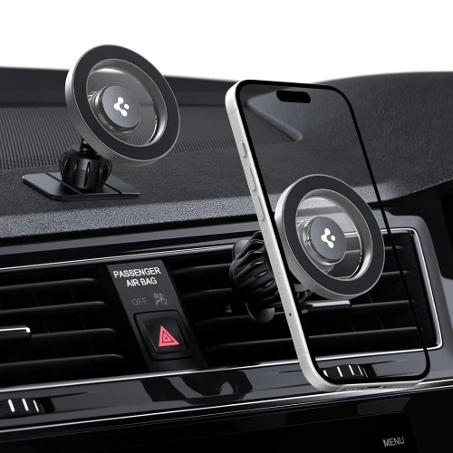 Uchwyt samochodowy na kokpit / do kratki Spigen MFT13 Magnetic MagSafe Dashboard & Vent Car Mount Silver