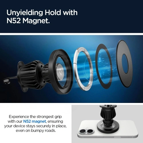 Uchwyt samochodowy na kokpit / do kratki Spigen MFT13 Magnetic MagSafe Dashboard & Vent Car Mount Silver