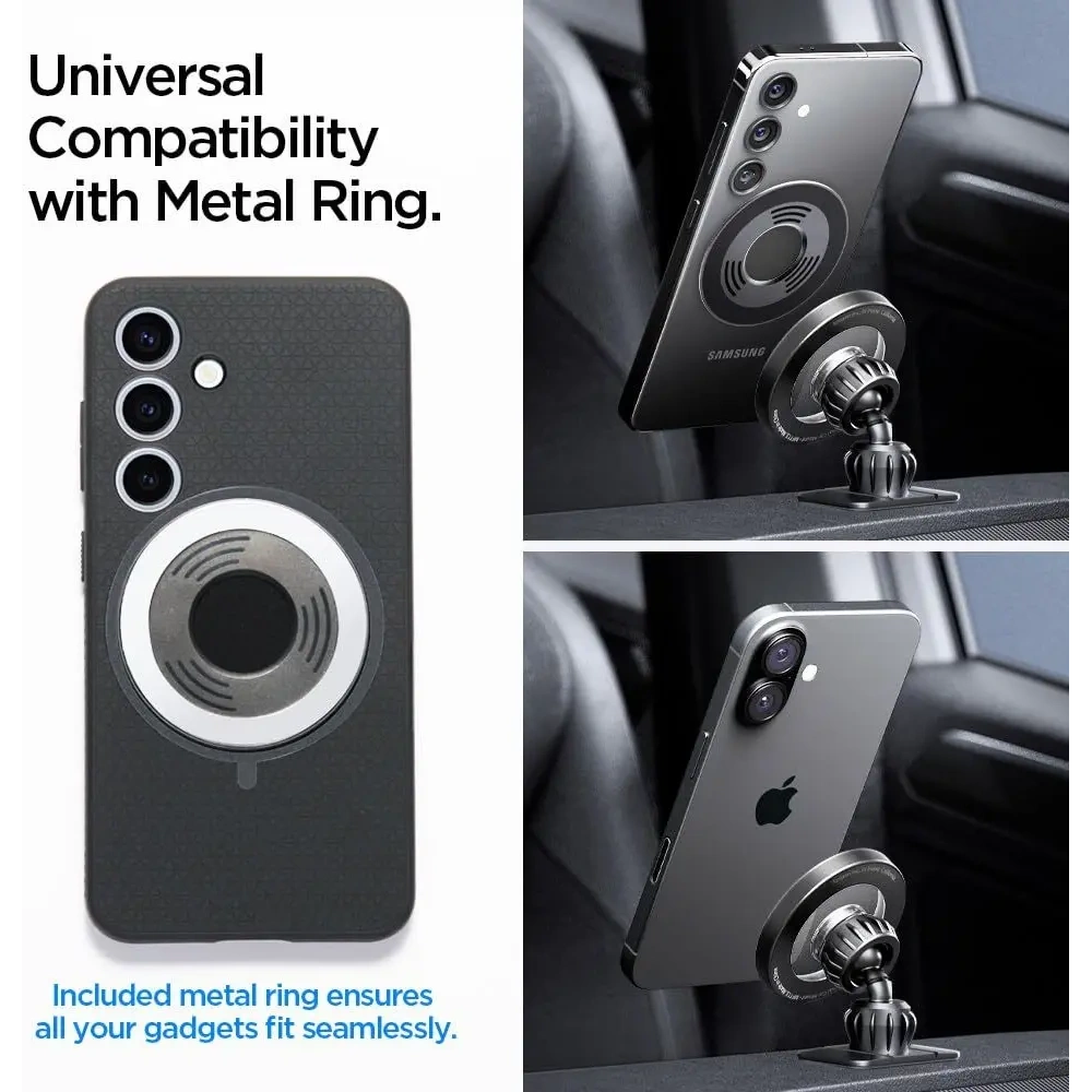 Uchwyt samochodowy na kokpit / do kratki Spigen MFT13 Magnetic MagSafe Dashboard & Vent Car Mount Silver