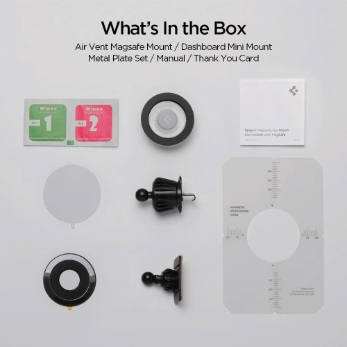 Uchwyt samochodowy na kokpit / do kratki Spigen MFT13 Magnetic MagSafe Dashboard & Vent Car Mount Silver
