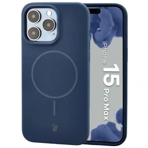 Silikonowe etui z pierścieniem magnetycznym Bizon Soft Case Magnetic do Apple iPhone 15 Pro Max granatowe
