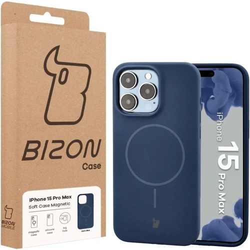 Silikonowe etui z pierścieniem magnetycznym Bizon Soft Case Magnetic do Apple iPhone 15 Pro Max granatowe