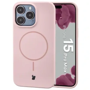 Silikonowe etui z pierścieniem magnetycznym Bizon Soft Case Magnetic do Apple iPhone 15 Pro Max jasnoróżowe