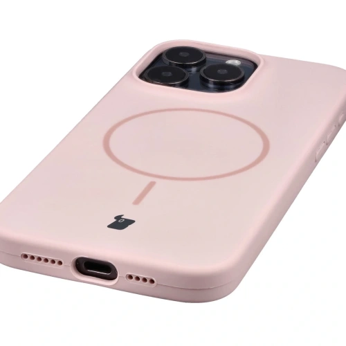 Silikonowe etui z pierścieniem magnetycznym Bizon Soft Case Magnetic do Apple iPhone 15 Pro Max jasnoróżowe