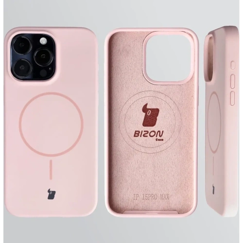 Silikonowe etui z pierścieniem magnetycznym Bizon Soft Case Magnetic do Apple iPhone 15 Pro Max jasnoróżowe