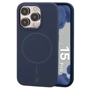 Silikonowe etui z pierścieniem magnetycznym Bizon Soft Case Magnetic do Apple iPhone 15 Pro granatowe