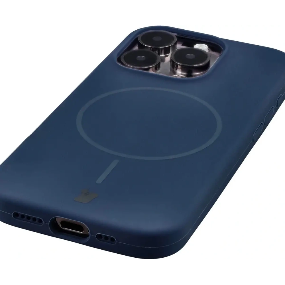 Silikonowe etui z pierścieniem magnetycznym Bizon Soft Case Magnetic do Apple iPhone 15 Pro granatowe